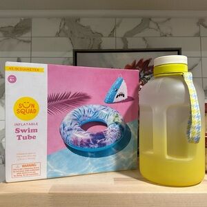 New! 73oz Large Water Bottle & Sun Squad 45" Inflatable Tie Dye Tube